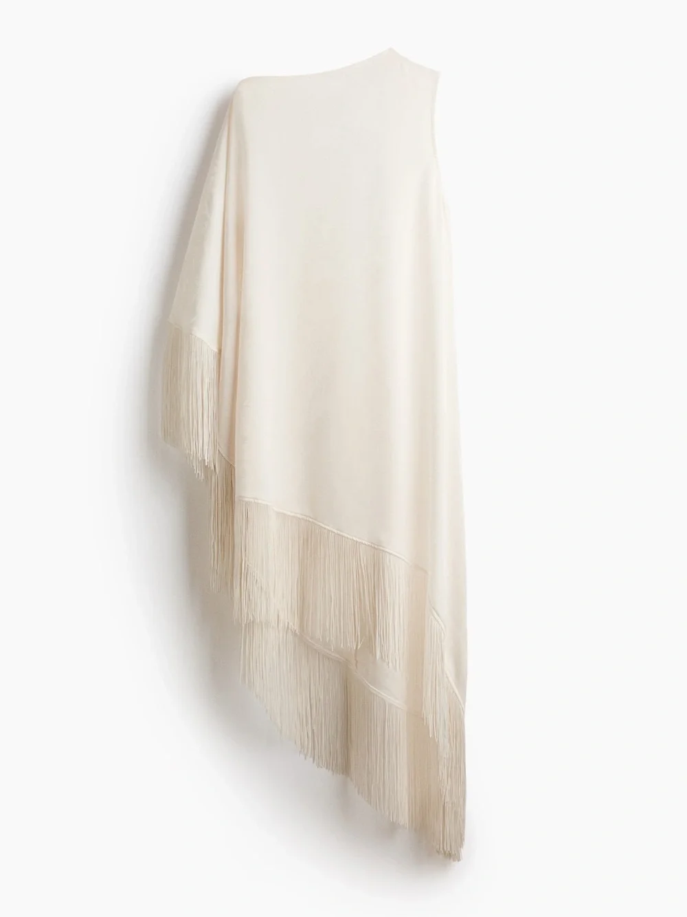 H&M Cream Fringed One-Shoulder Asymmetric Kaftan Midi Dress - Large NWT - Picture 5 of 7